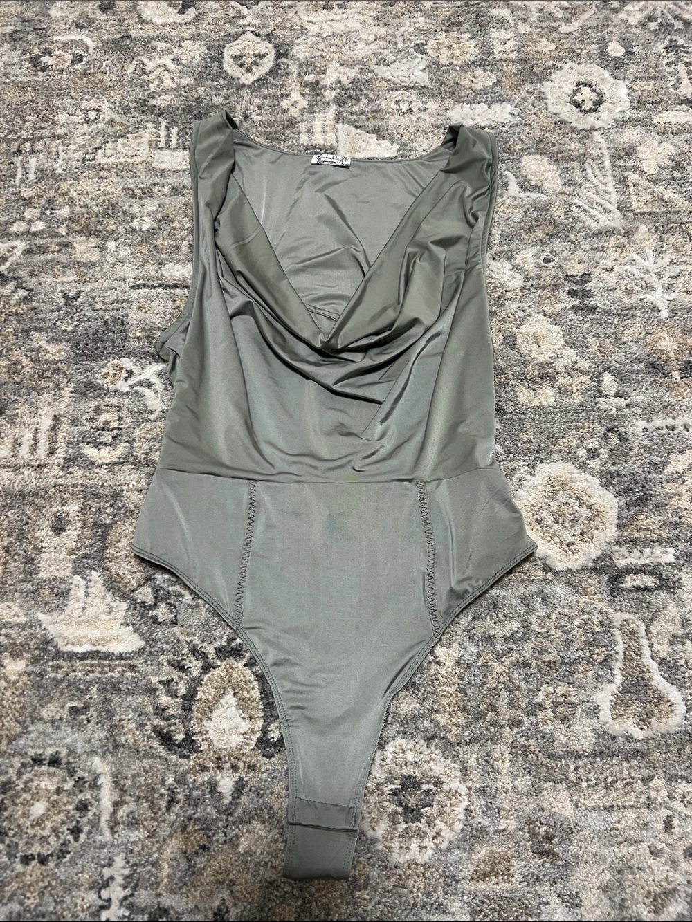 Draped Cowl Neck Bodysuit - Olive Green